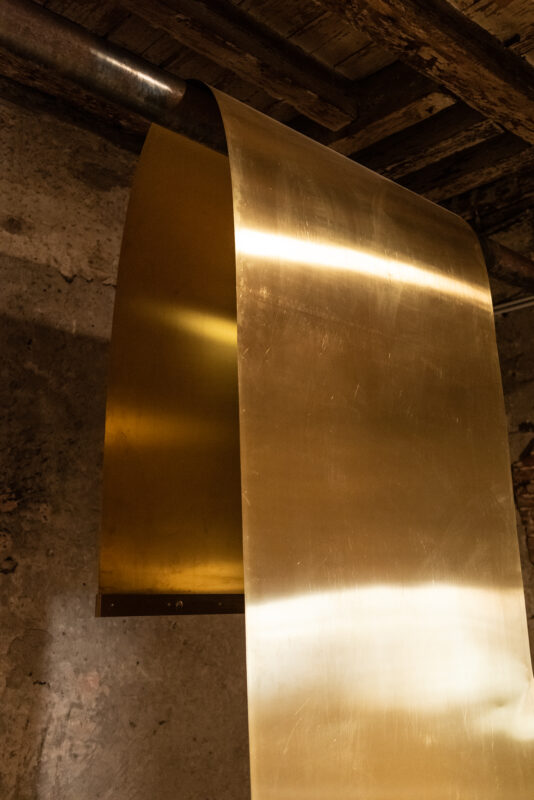 Brass instrument by Andrius Arutiunian which resonates and sounds in the space